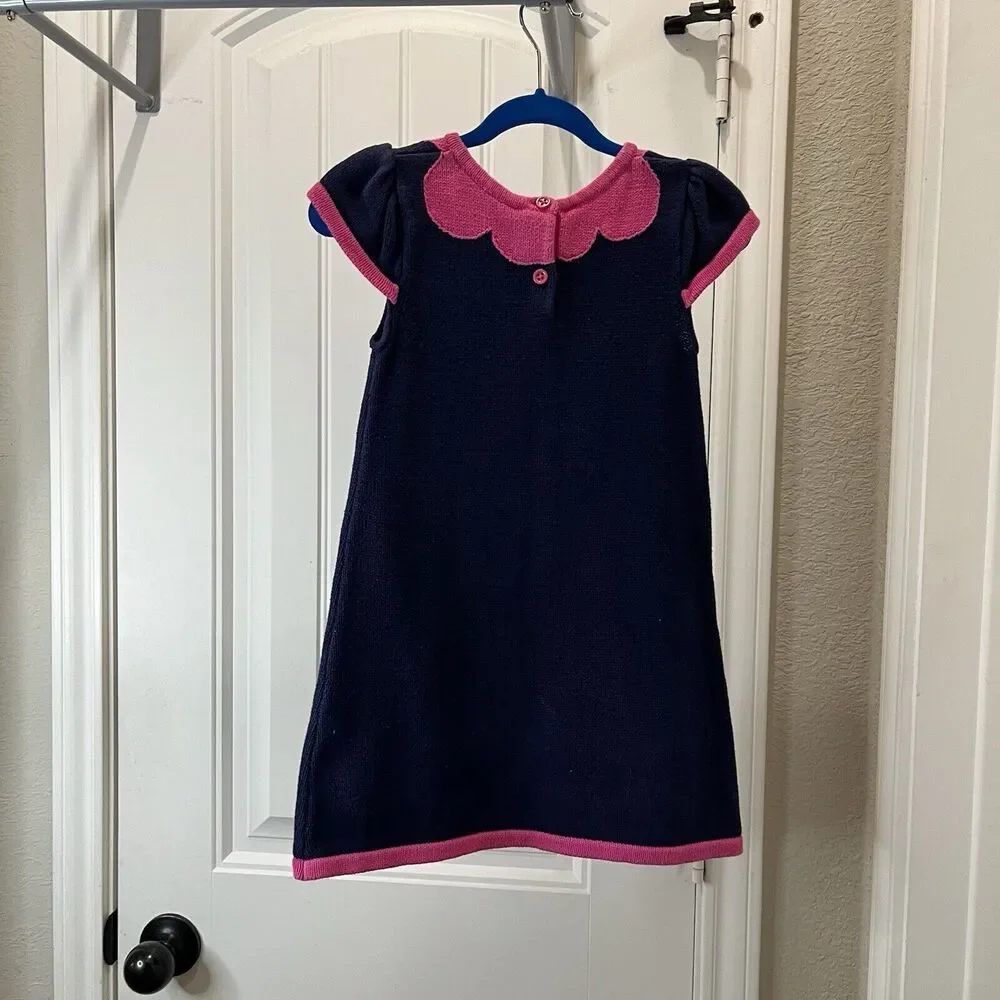 Gymboree Navy Blue Pink Flower Stem Floral Girls Dress Short Sleeve Size 4T